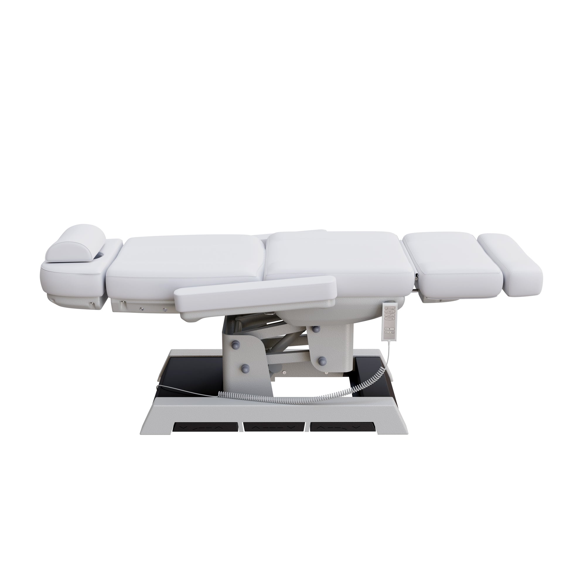 Spa Numa MILANO medical grade 4 motor electric pedestal chair with built-in foot controls – adjustable height, backrest, footrest, and tilt – removable armrests and face hole for spa, medical, and aesthetic treatments.