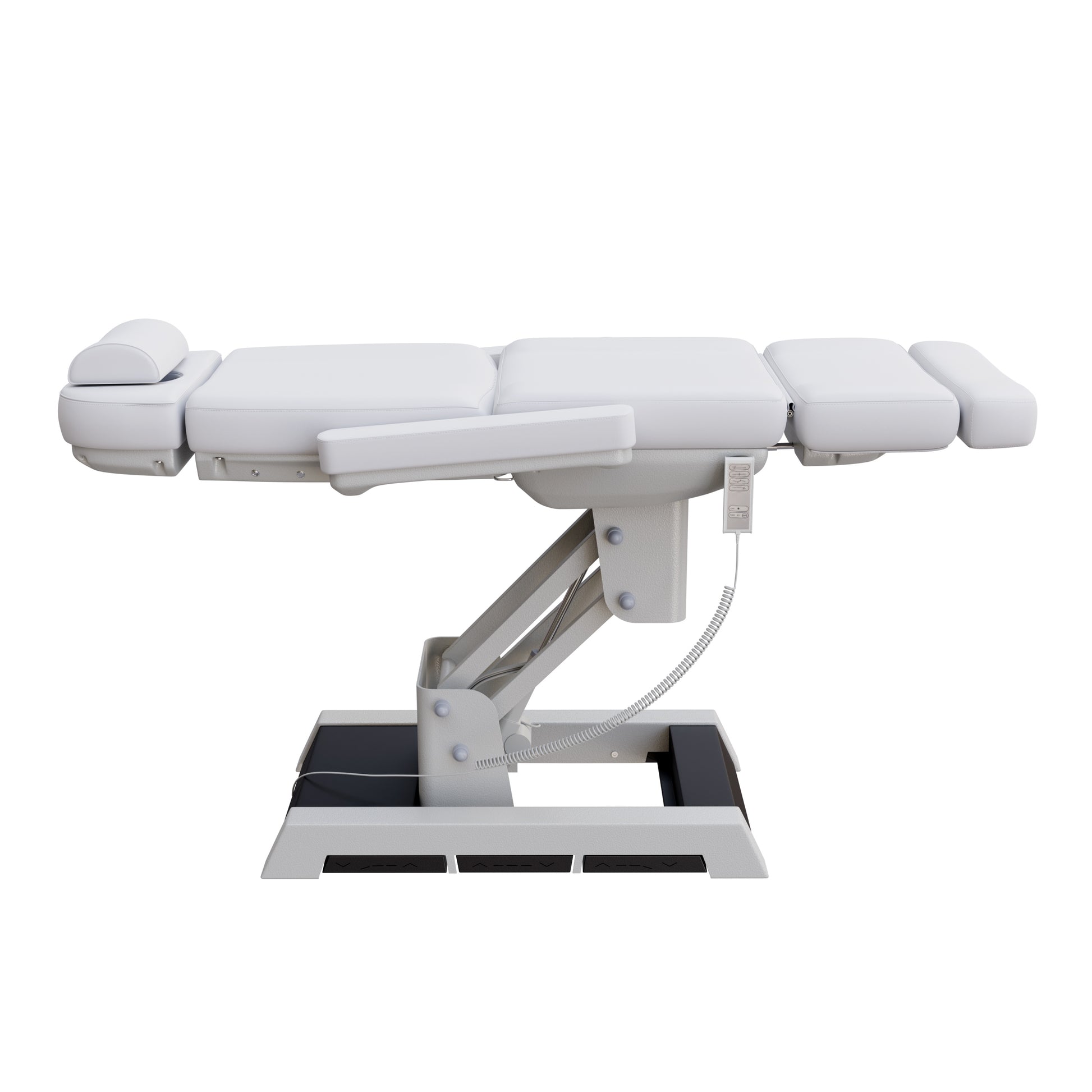 Spa Numa MILANO medical grade 4 motor electric pedestal chair with built-in foot controls – adjustable height, backrest, footrest, and tilt – removable armrests and face hole for spa, medical, and aesthetic treatments.