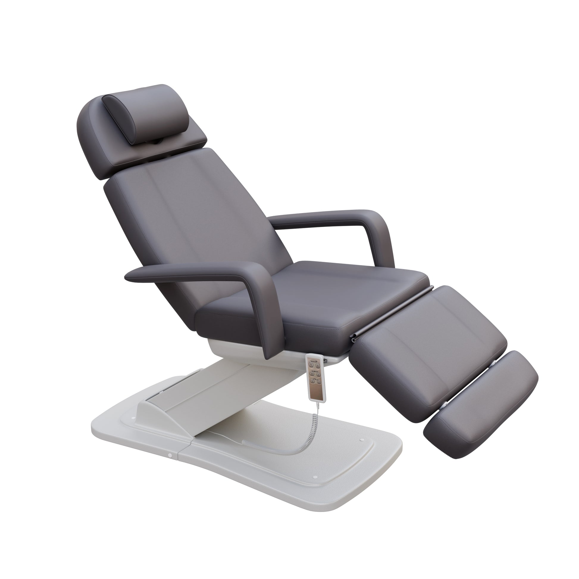 Spa Numa MINO luxury three motor electric treatment chair in white – adjustable height, backrest, and tilt with removable arms and face hole – ideal for medical, spa, and aesthetic procedures.