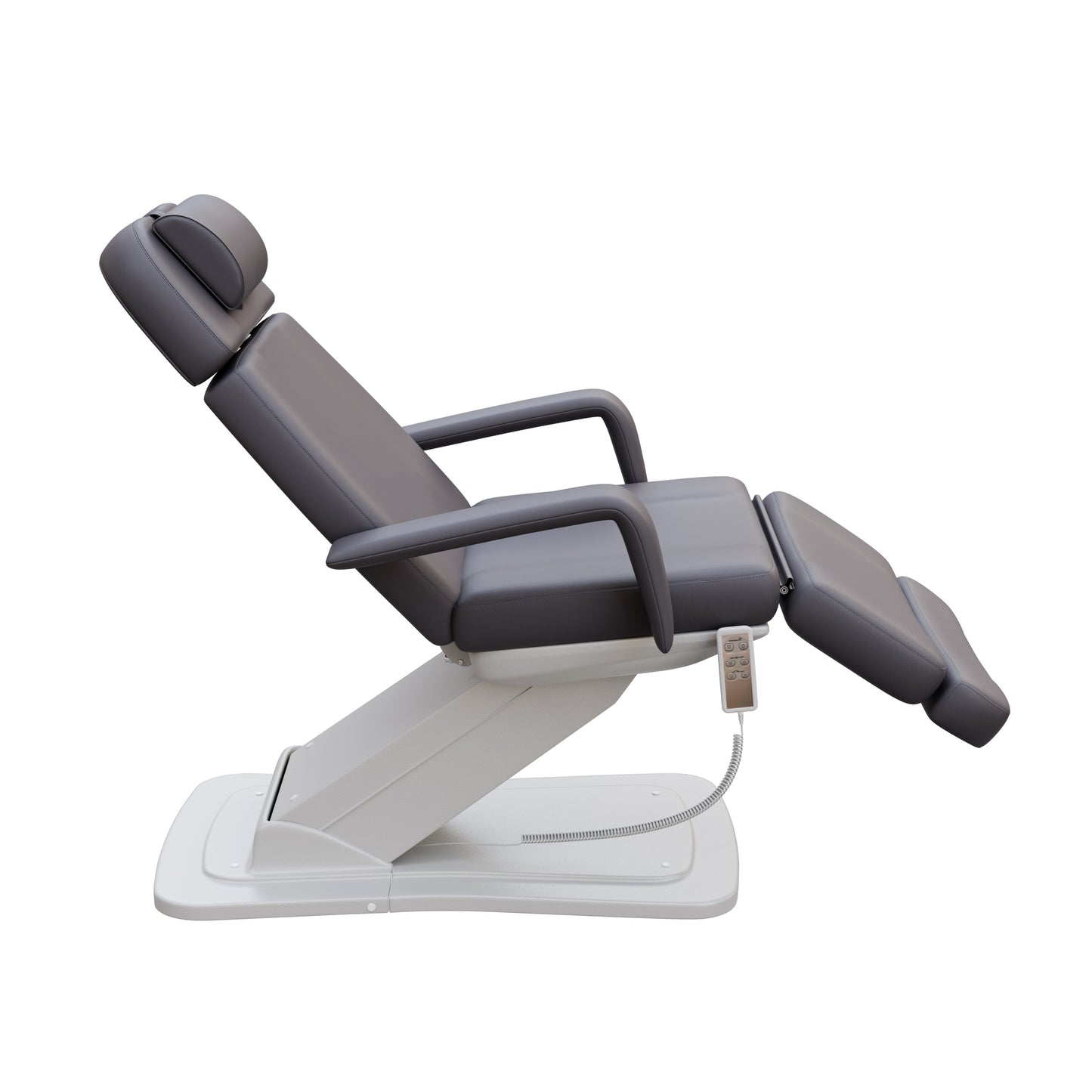 Spa Numa MINO luxury three motor electric treatment chair in white – adjustable height, backrest, and tilt with removable arms and face hole – ideal for medical, spa, and aesthetic procedures.