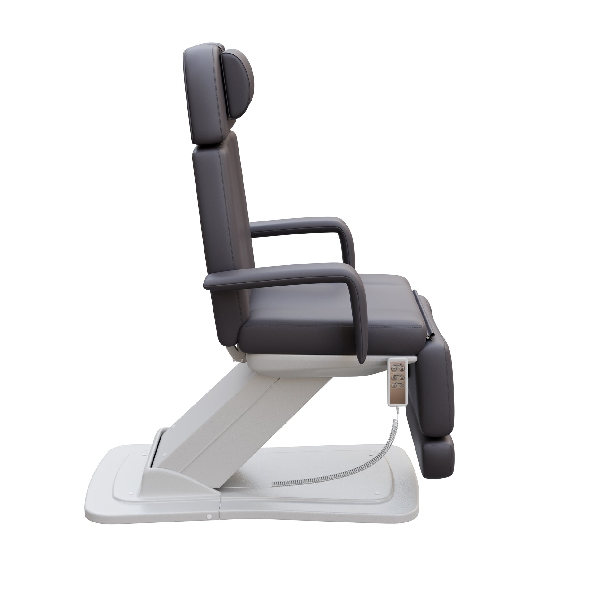 Spa Numa MINO luxury three motor electric treatment chair in white – adjustable height, backrest, and tilt with removable arms and face hole – ideal for medical, spa, and aesthetic procedures.