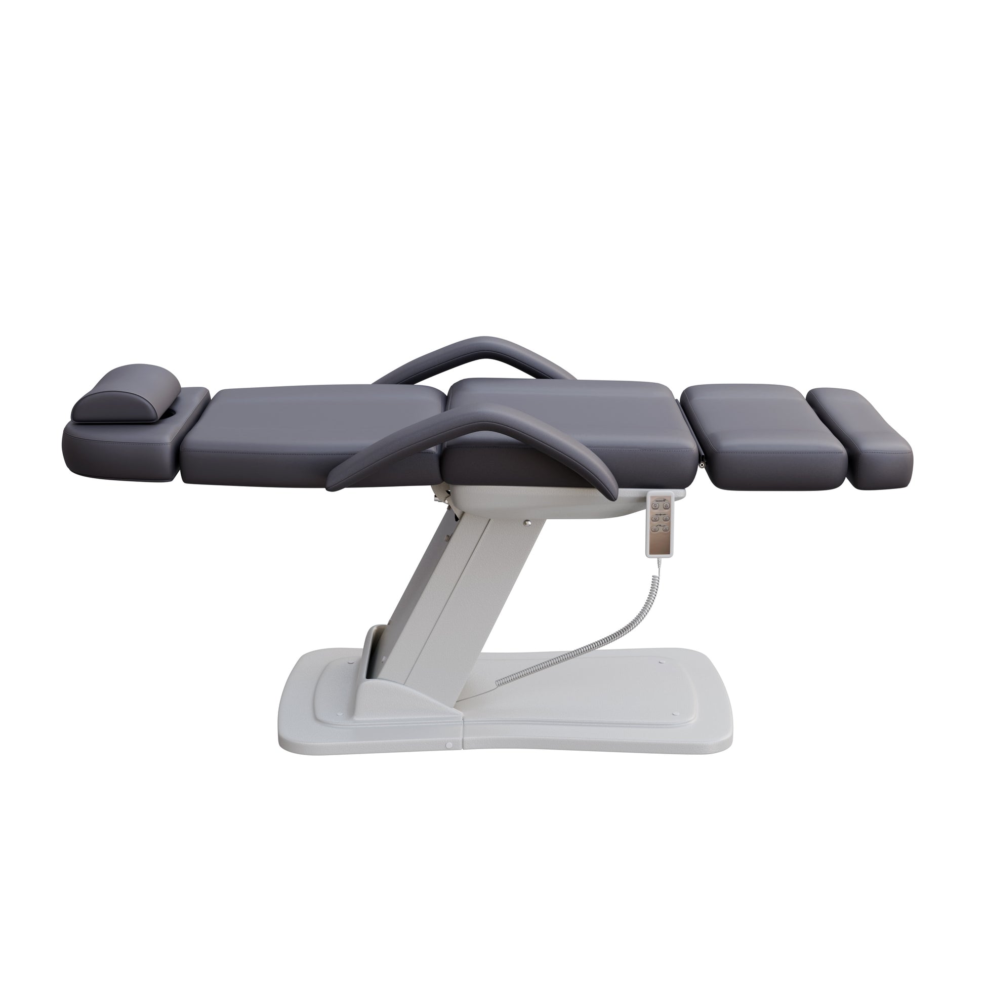 Spa Numa MINO luxury three motor electric treatment chair in white – adjustable height, backrest, and tilt with removable arms and face hole – ideal for medical, spa, and aesthetic procedures.