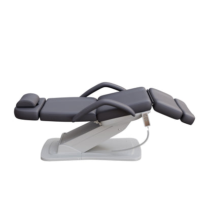 Spa Numa MINO luxury three motor electric treatment chair in white – adjustable height, backrest, and tilt with removable arms and face hole – ideal for medical, spa, and aesthetic procedures.