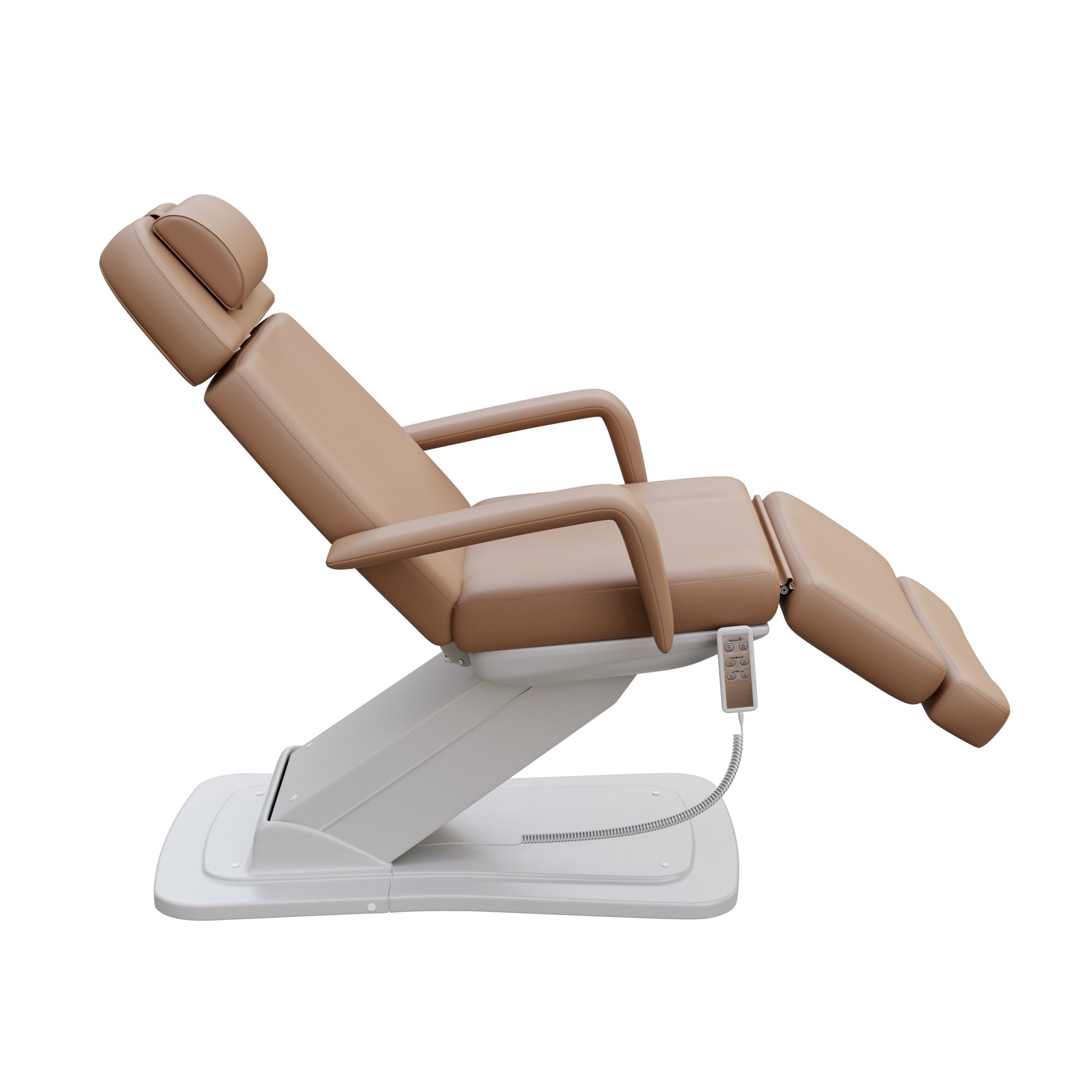 Spa Numa MINO luxury treatment chair with three electric motors for height, tilt, and backrest adjustment, removable arms, face hole, and elegant base – ideal for esthetic treatments, facials, and medical spas.