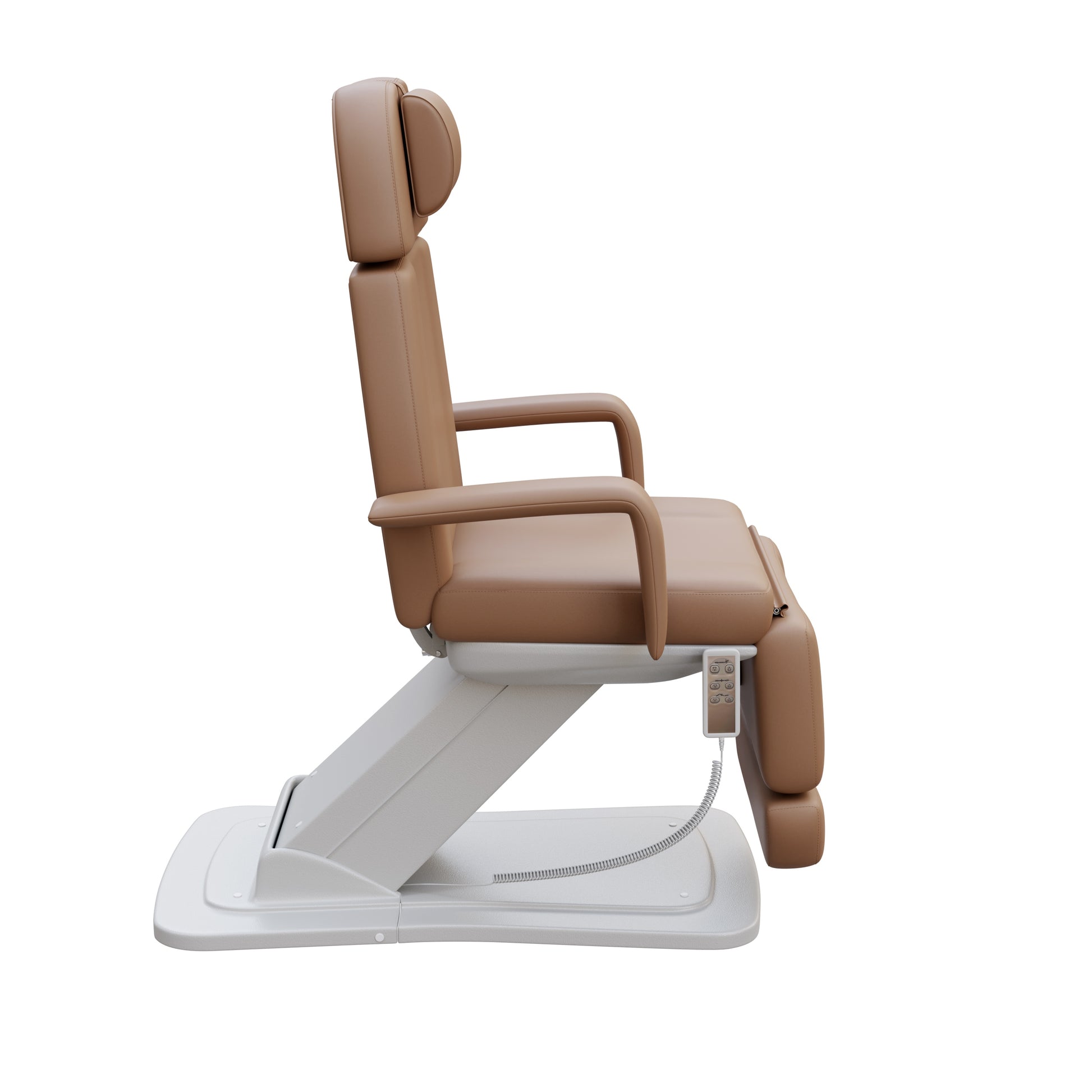 Spa Numa MINO luxury treatment chair with three electric motors for height, tilt, and backrest adjustment, removable arms, face hole, and elegant base – ideal for esthetic treatments, facials, and medical spas.