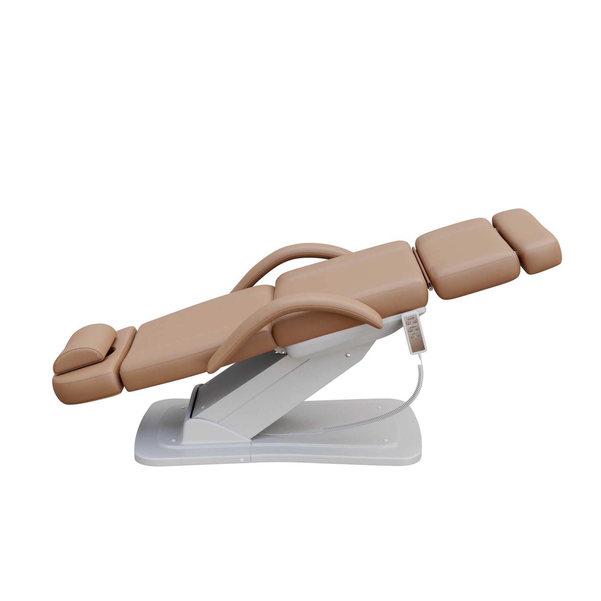 Spa Numa MINO luxury treatment chair with three electric motors for height, tilt, and backrest adjustment, removable arms, face hole, and elegant base – ideal for esthetic treatments, facials, and medical spas.