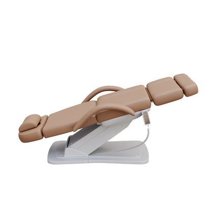 Spa Numa MINO luxury treatment chair with three electric motors for height, tilt, and backrest adjustment, removable arms, face hole, and elegant base – ideal for esthetic treatments, facials, and medical spas.