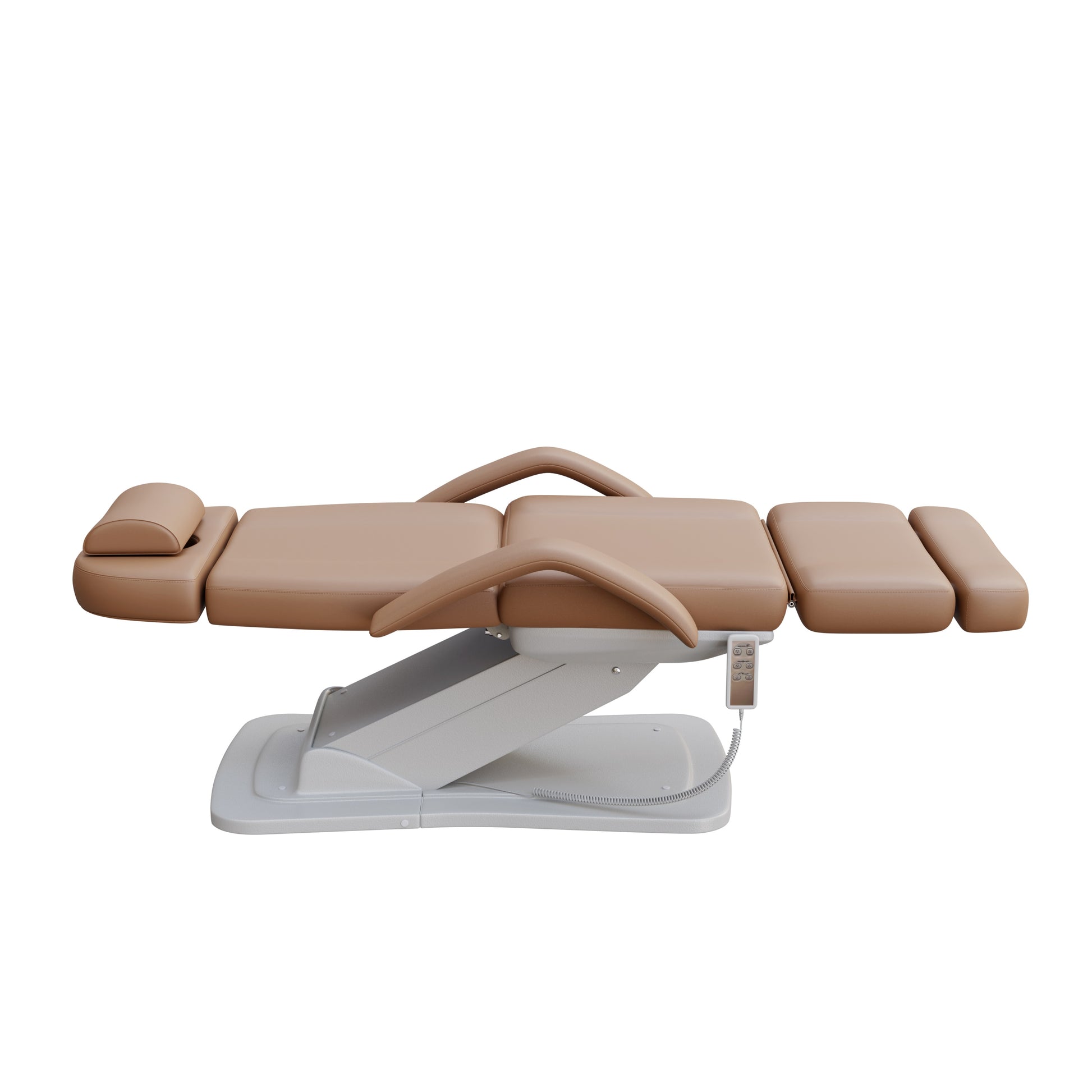 Spa Numa MINO luxury treatment chair with three electric motors for height, tilt, and backrest adjustment, removable arms, face hole, and elegant base – ideal for esthetic treatments, facials, and medical spas.