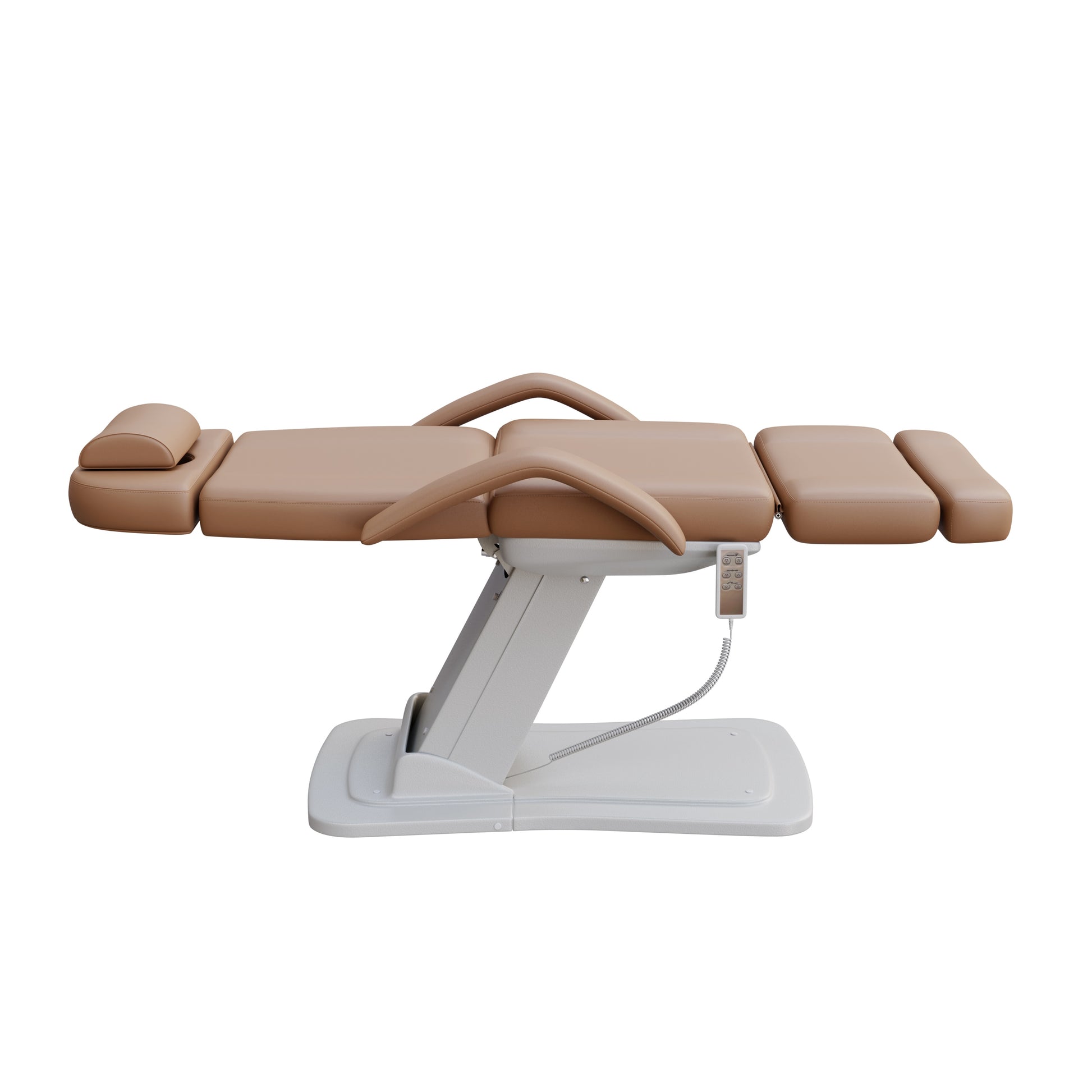 Spa Numa MINO luxury treatment chair with three electric motors for height, tilt, and backrest adjustment, removable arms, face hole, and elegant base – ideal for esthetic treatments, facials, and medical spas.