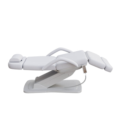 Spa Numa MINO luxury three motor electric treatment chair with adjustable height, tilt, and backrest, removable armrests, facial hole, and sleek modern base for spas, med spas, and aesthetic clinics.