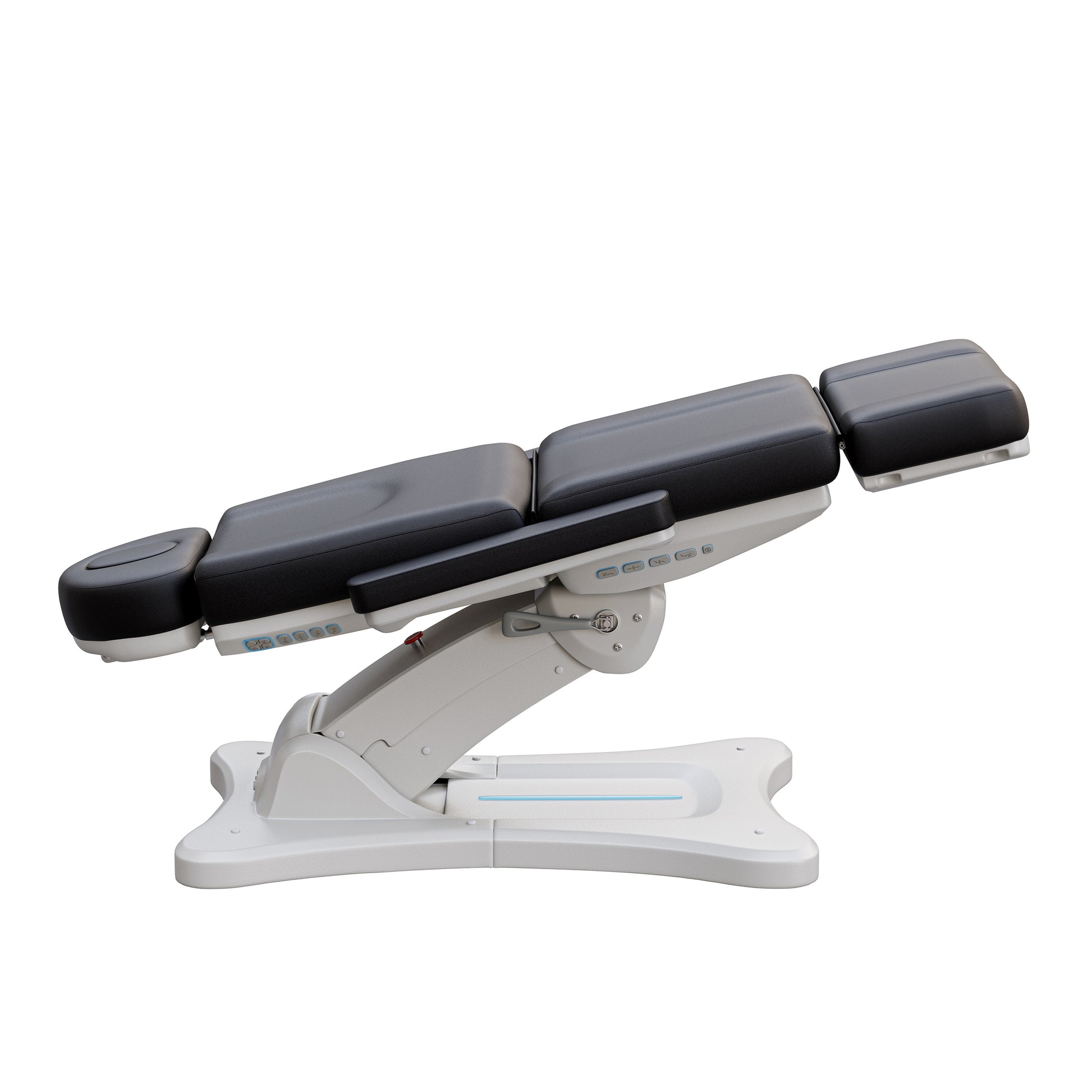 Spa Numa SERENITY 4 motor electric treatment chair in medical black vegan leather with 240-degree rotation, ADA-compliant 20-inch seat height, adjustable headrest, removable armrests, and LED-lit controls—ideal for aesthetic procedures, post-op evaluations, and outpatient treatments.