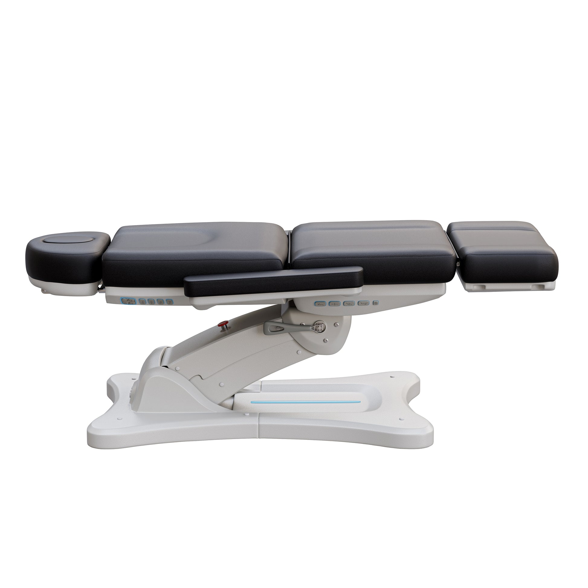 Spa Numa SERENITY 4 motor electric treatment chair in medical black vegan leather with 240-degree rotation, ADA-compliant 20-inch seat height, adjustable headrest, removable armrests, and LED-lit controls—ideal for aesthetic procedures, post-op evaluations, and outpatient treatments.