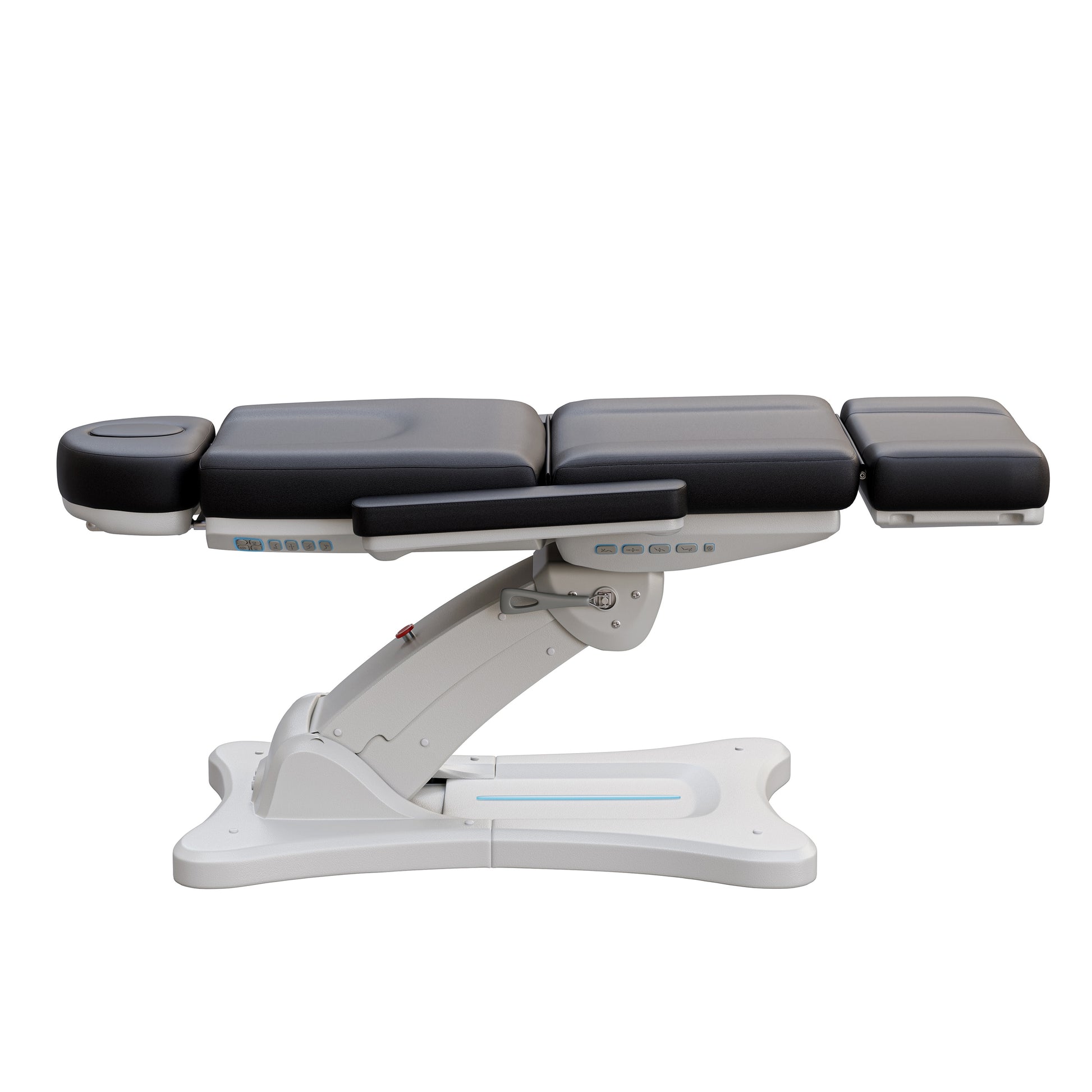 Spa Numa SERENITY 4 motor electric treatment chair in medical black vegan leather with 240-degree rotation, ADA-compliant 20-inch seat height, adjustable headrest, removable armrests, and LED-lit controls—ideal for aesthetic procedures, post-op evaluations, and outpatient treatments.