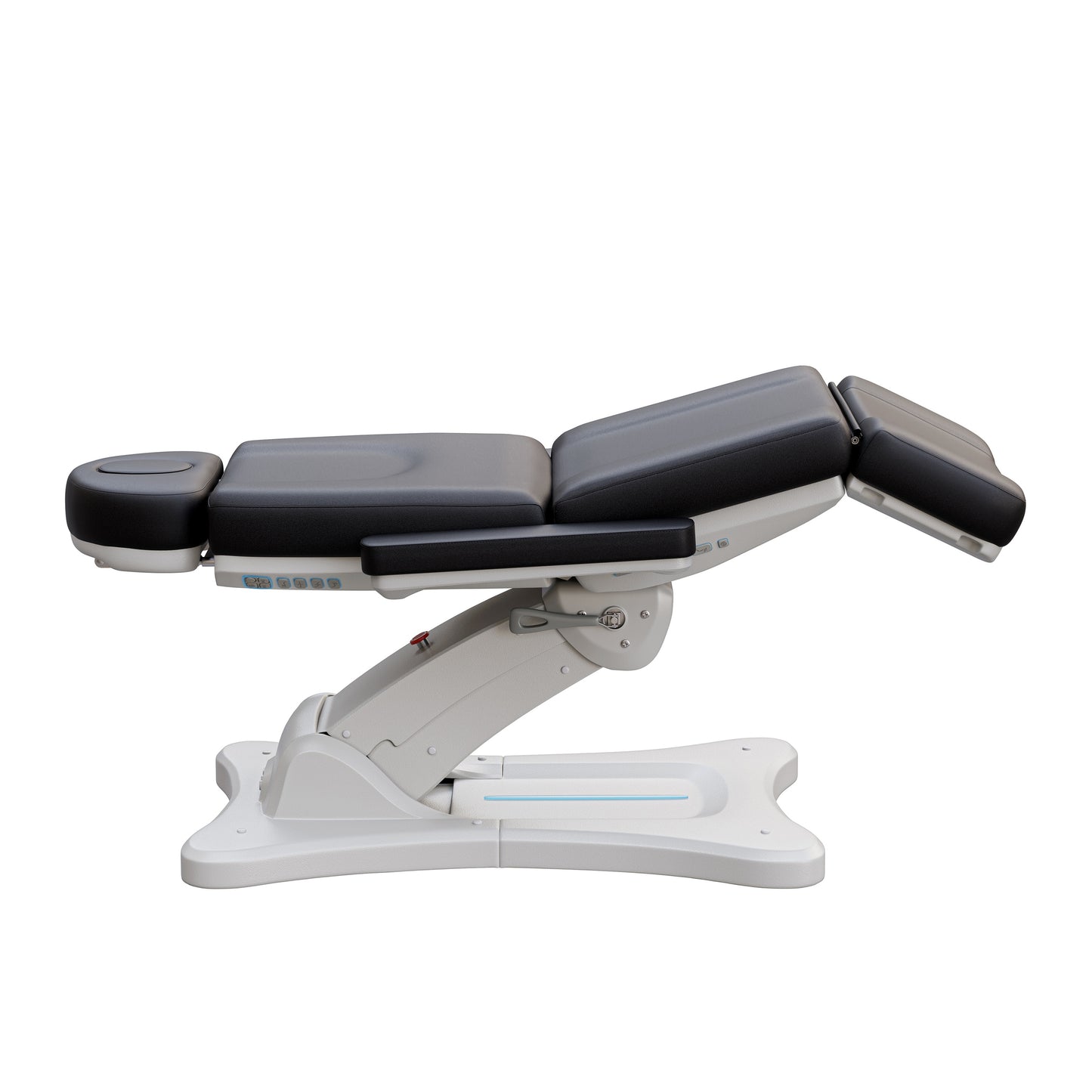 Spa Numa SERENITY 4 motor electric treatment chair in medical black vegan leather with 240-degree rotation, ADA-compliant 20-inch seat height, adjustable headrest, removable armrests, and LED-lit controls—ideal for aesthetic procedures, post-op evaluations, and outpatient treatments.