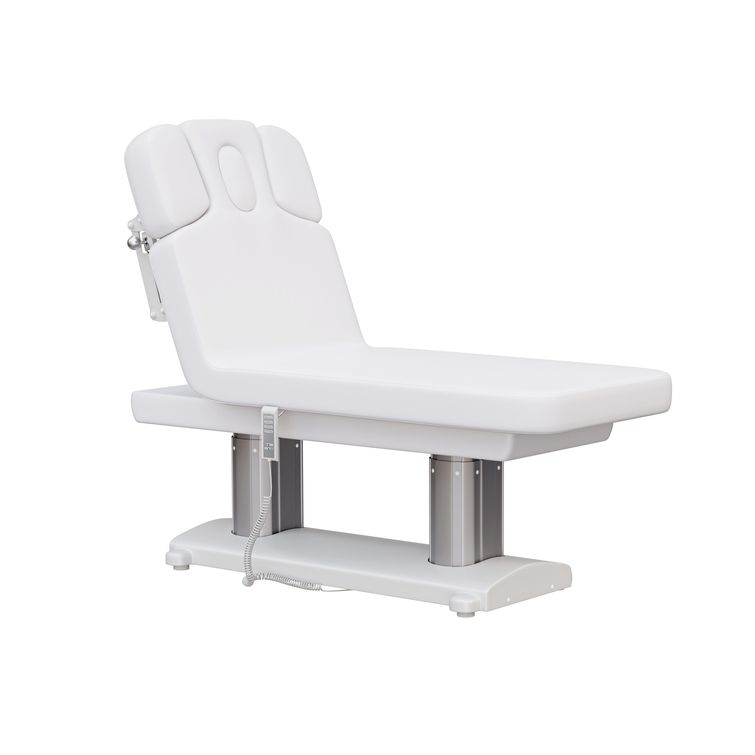 Spa Numa SOPHIE luxury 4 motor massage and facial bed with wide cushioned surface, adjustable height and backrest, massage armrests, and removable head cushion with face hole—ideal for premium spa and wellness treatments.