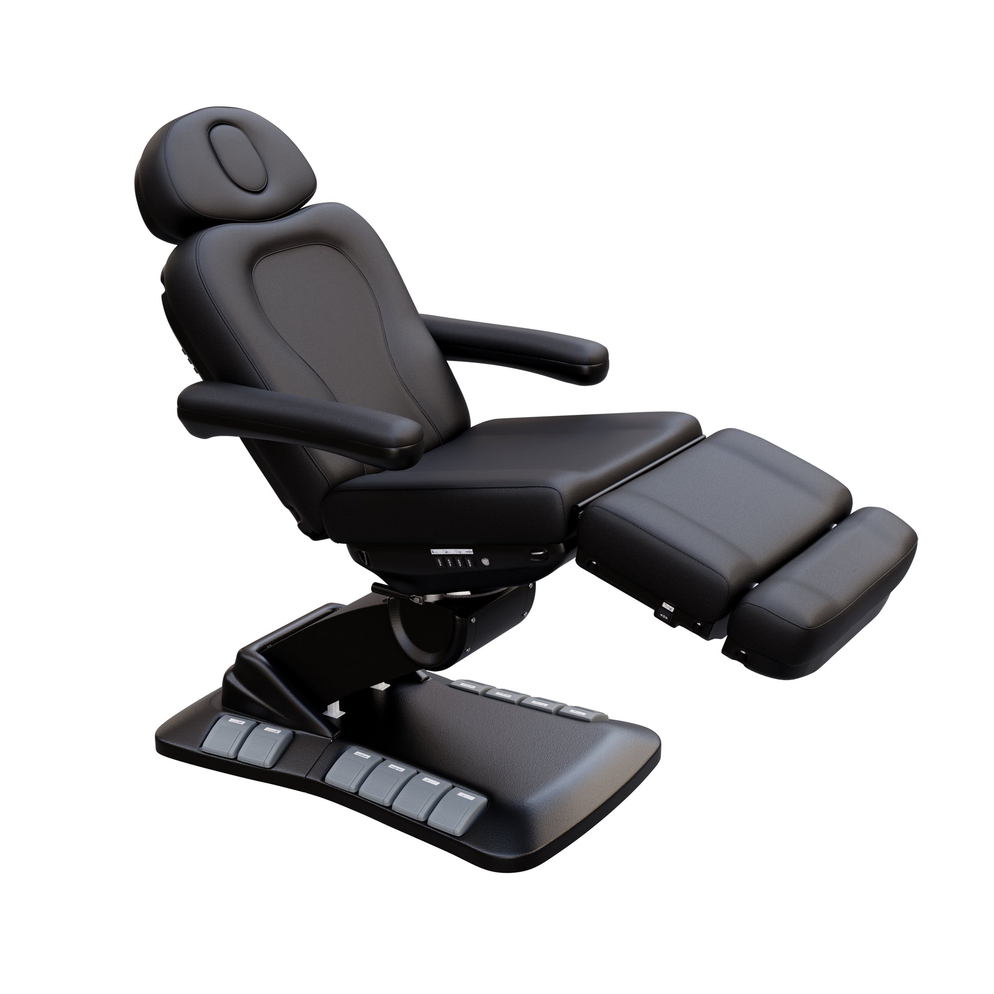 SPA NUMA Swivel Deluxe 4 Motor Electric Treatment Chair for med spas and outpatient procedures – features 120° rotation, adjustable height, backrest, leg-rest, and tilt, with facial hole, vegan leather, foot pedals, and reversible armrests for esthetic treatments.