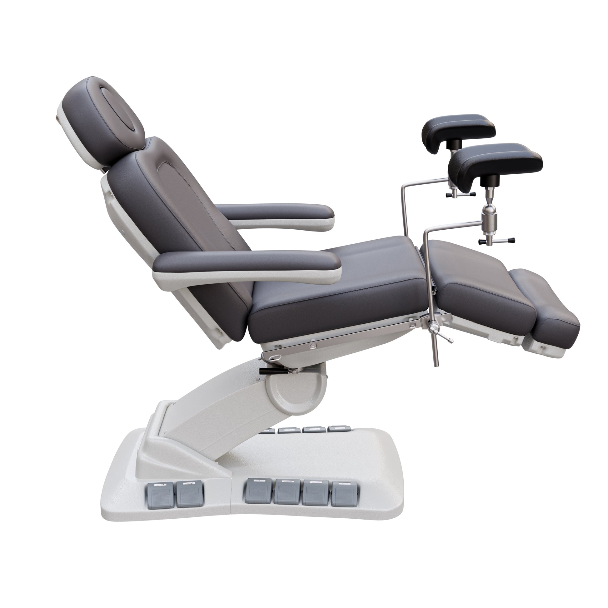 SPA NUMA OB-GYN Swivel Deluxe electric treatment chair with stirrups, 4 motors, 120-degree rotation, vegan leather, for gynecology and outpatient procedures.