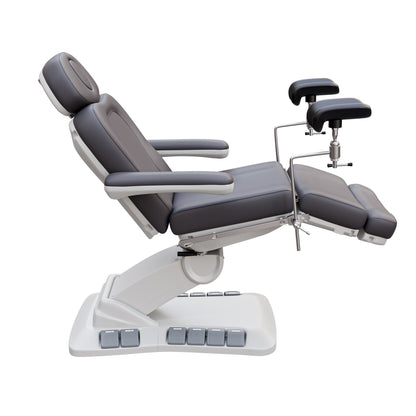 SPA NUMA OB-GYN Swivel Deluxe electric treatment chair with stirrups, 4 motors, 120-degree rotation, vegan leather, for gynecology and outpatient procedures.