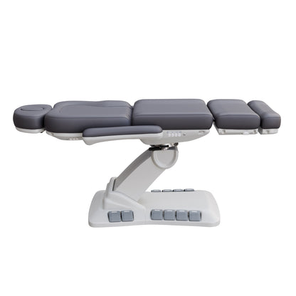 SPA NUMA Swivel Deluxe 4 Motor Electric Treatment Chair with 120° rotation, adjustable height, backrest, leg-rest, and tilt – premium medical spa chair for esthetic treatments, surgeries, and fat-reduction procedures with facial hole, foot pedals, and vegan leather upholstery.