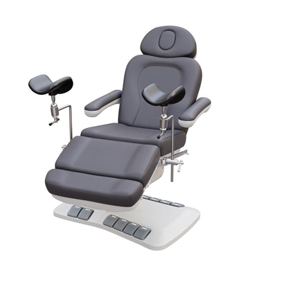SPA NUMA OB-GYN Swivel Deluxe electric treatment chair with stirrups, 4 motors, 120-degree rotation, vegan leather, for gynecology and outpatient procedures.