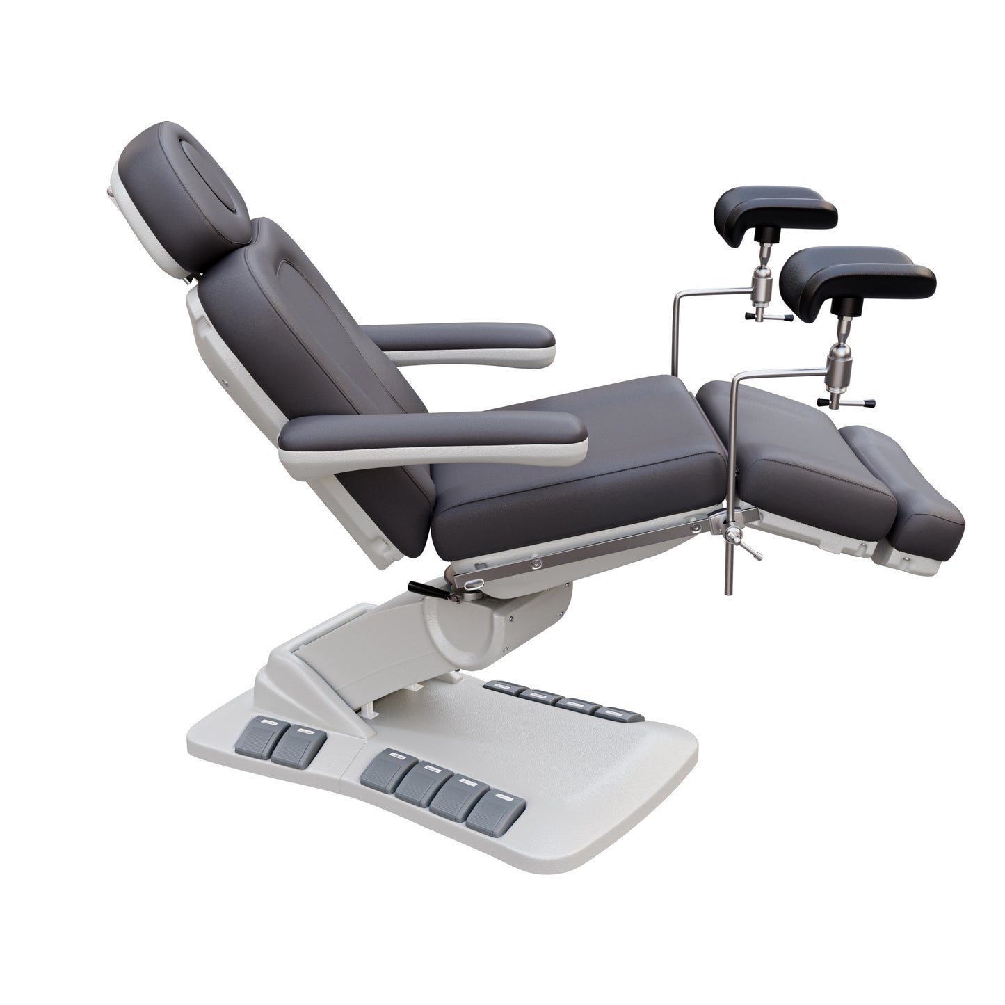 SPA NUMA OB-GYN Swivel Deluxe electric treatment chair with stirrups, 4 motors, 120-degree rotation, vegan leather, for gynecology and outpatient procedures.