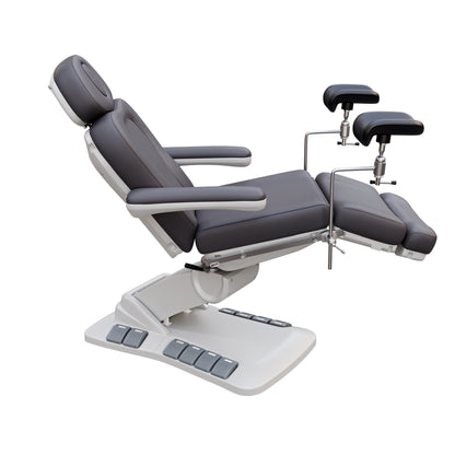 SPA NUMA OB-GYN Swivel Deluxe electric treatment chair with stirrups, 4 motors, 120-degree rotation, vegan leather, for gynecology and outpatient procedures.