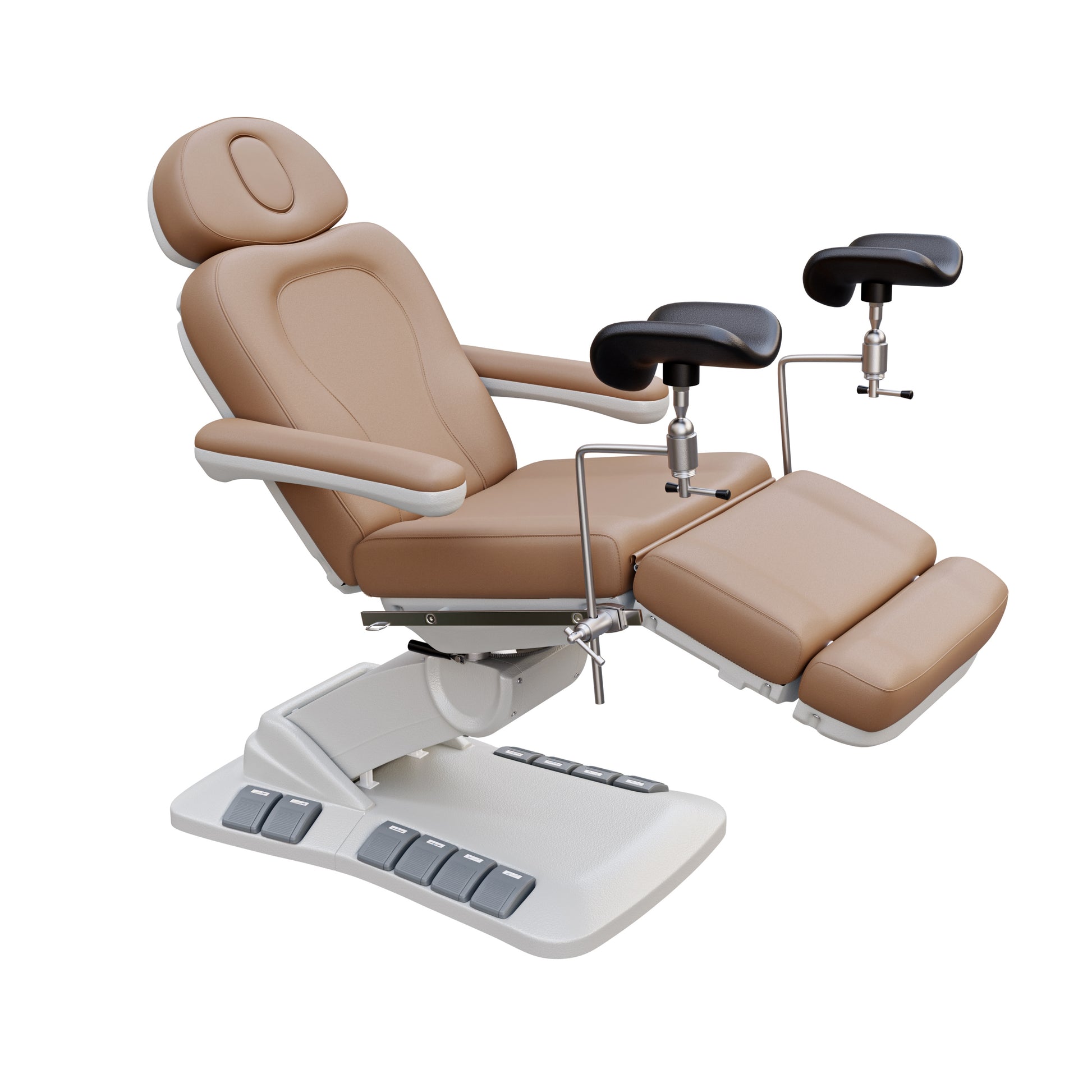 SPA NUMA OB-GYN swivel deluxe 4 motor electric treatment chair with stirrups, 120° rotation, vegan leather upholstery, for gynecology and medical spa procedures.