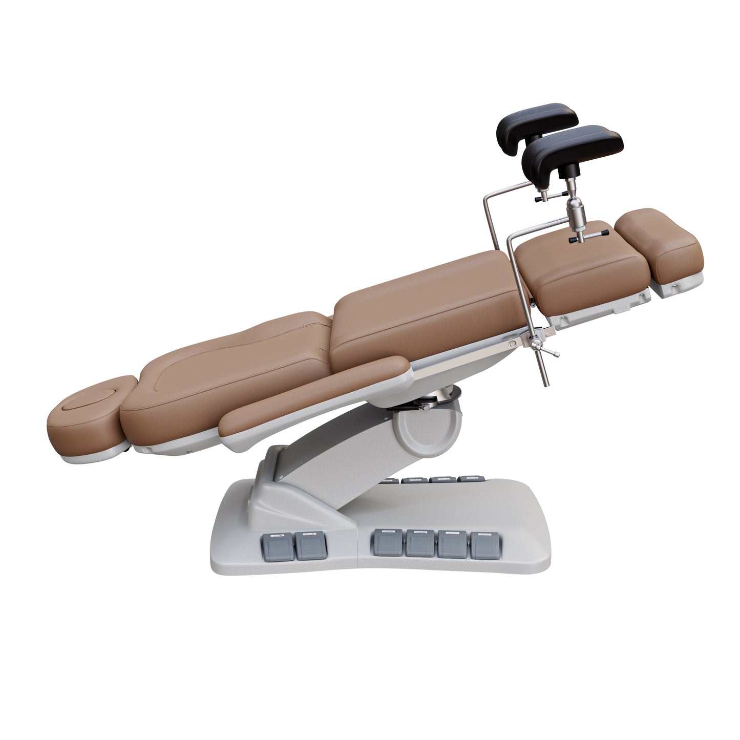SPA NUMA OB-GYN swivel deluxe 4 motor electric treatment chair with stirrups, 120° rotation, vegan leather upholstery, for gynecology and medical spa procedures.