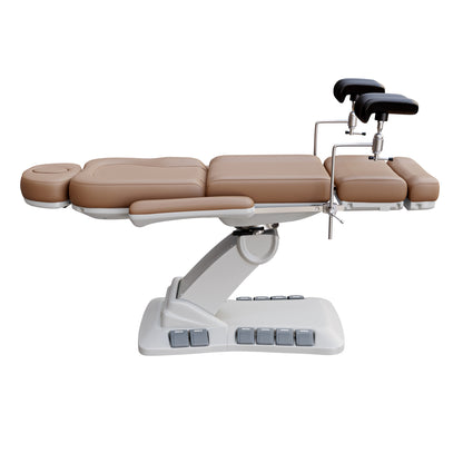 SPA NUMA OB-GYN swivel deluxe 4 motor electric treatment chair with stirrups, 120° rotation, vegan leather upholstery, for gynecology and medical spa procedures.