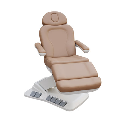 SPA NUMA Swivel Deluxe 4 Motor Electric Treatment Chair for medical, esthetic, and fat-reduction procedures – features 120° rotation, adjustable height, backrest, and leg-rest, vegan leather, facial hole, built-in foot pedals, and memory reset function.