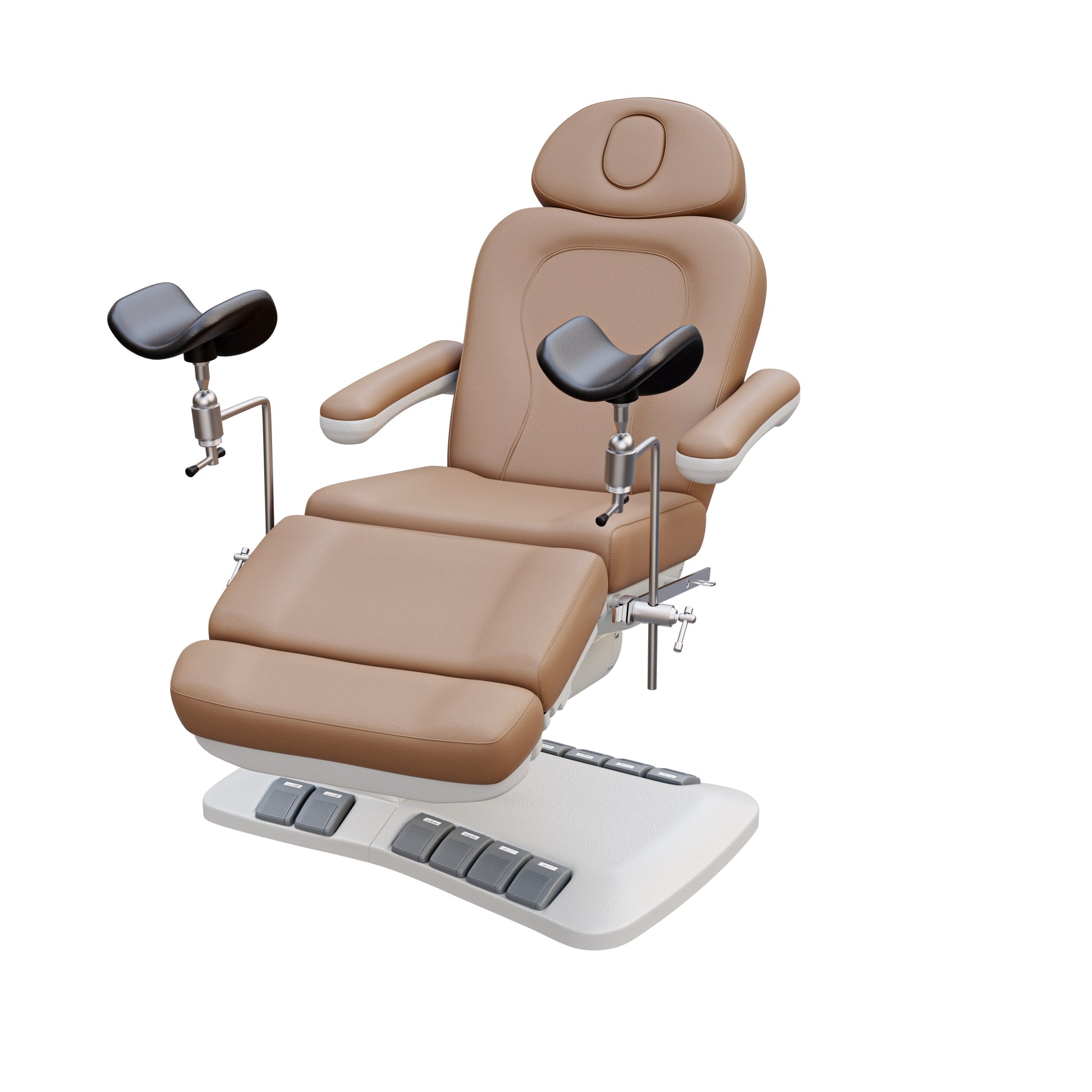 SPA NUMA OB-GYN swivel deluxe 4 motor electric treatment chair with stirrups, 120° rotation, vegan leather upholstery, for gynecology and medical spa procedures.