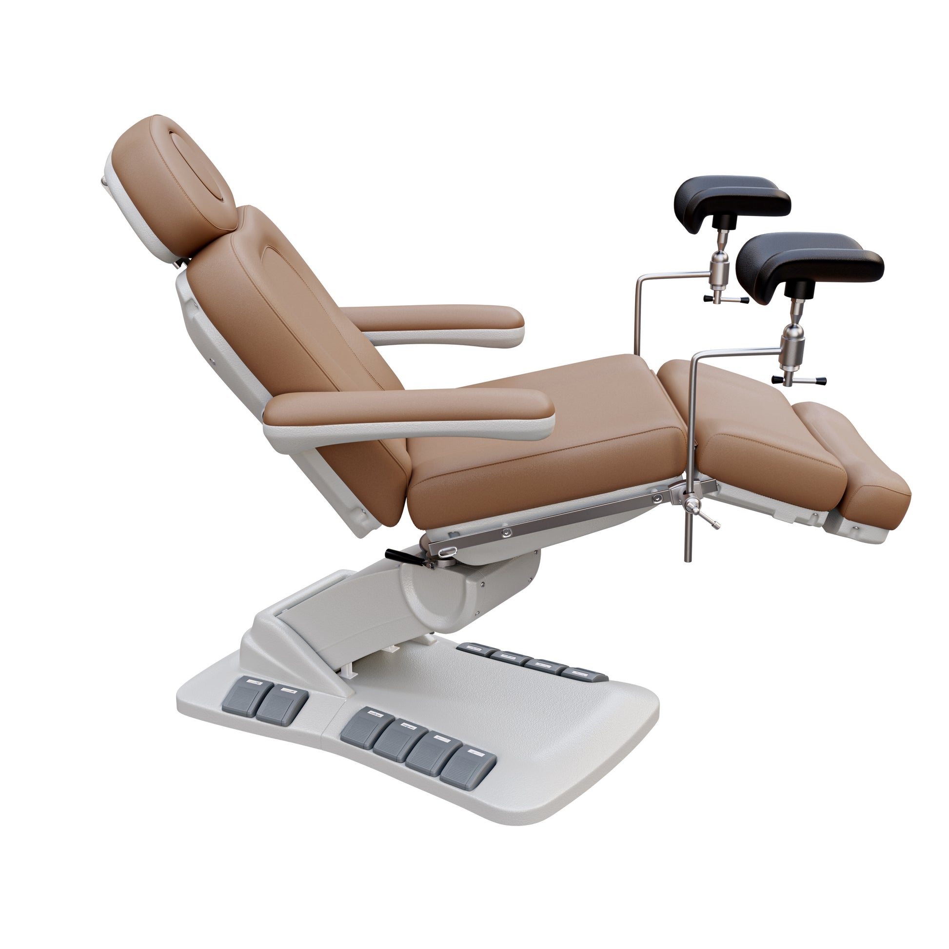 SPA NUMA OB-GYN swivel deluxe 4 motor electric treatment chair with stirrups, 120° rotation, vegan leather upholstery, for gynecology and medical spa procedures.
