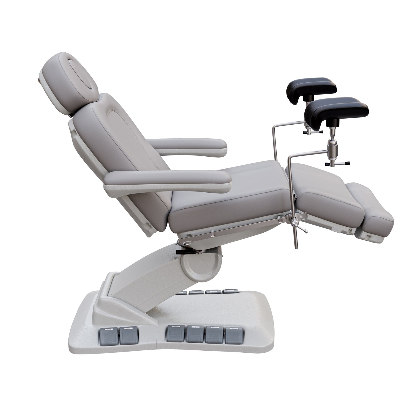 SPA NUMA OB-GYN Swivel Deluxe 4 motor electric treatment chair with stirrups, vegan leather upholstery, 120-degree rotation, for gynecological exams and aesthetic procedures.