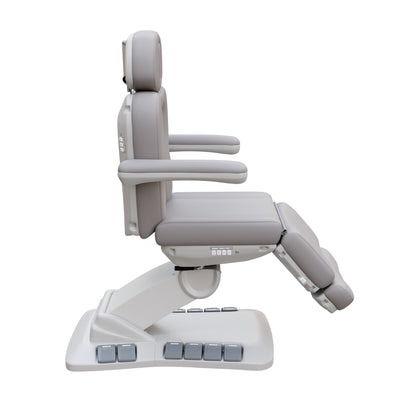 SPA NUMA Swivel Deluxe 4 Motor Electric Treatment Chair for esthetic procedures, outpatient surgery, and medical evaluations – features 120° rotation, vegan leather upholstery, built-in foot pedals, reversible armrests, extendable headrest with face hole.
