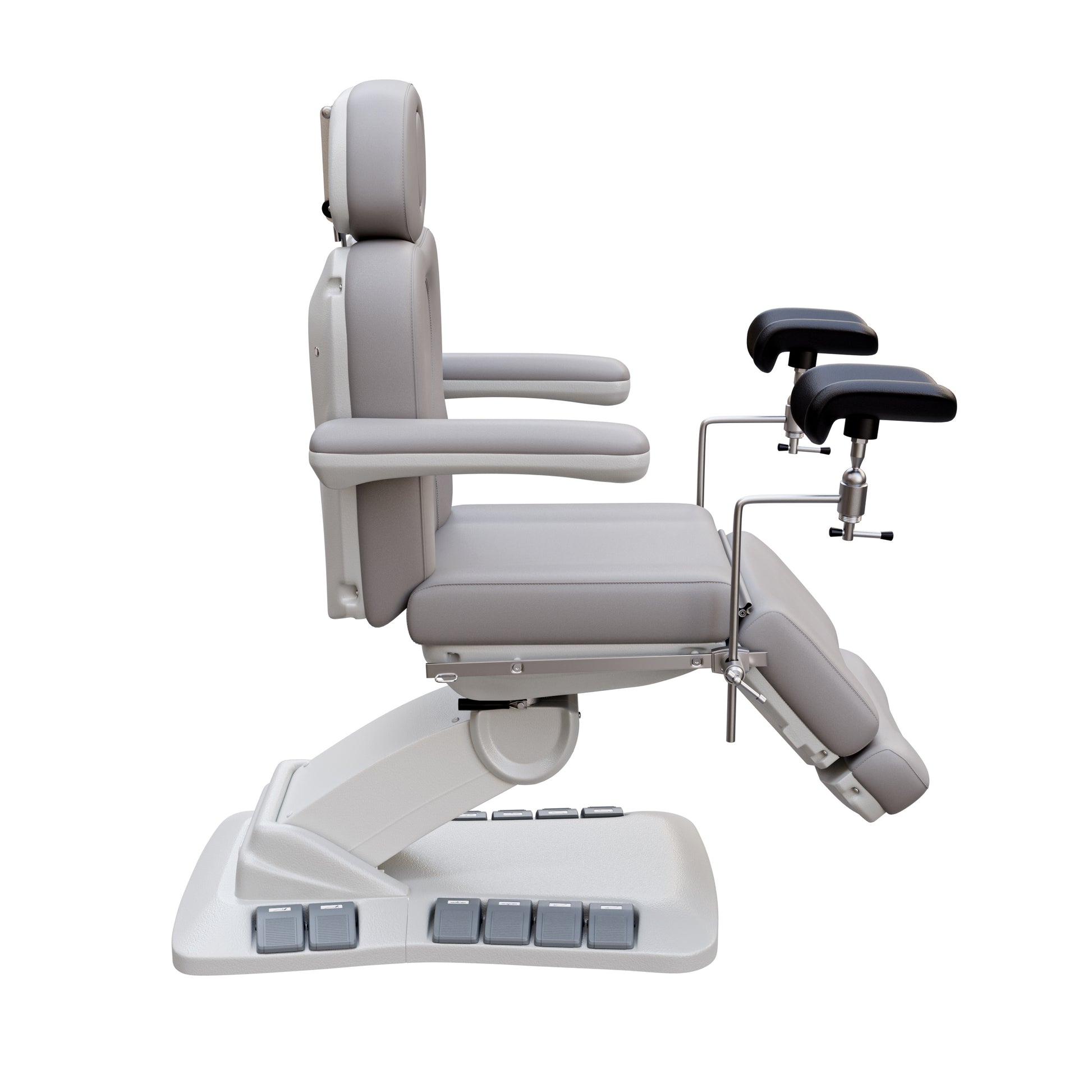 SPA NUMA OB-GYN Swivel Deluxe 4 motor electric treatment chair with stirrups, vegan leather upholstery, 120-degree rotation, for gynecological exams and aesthetic procedures.