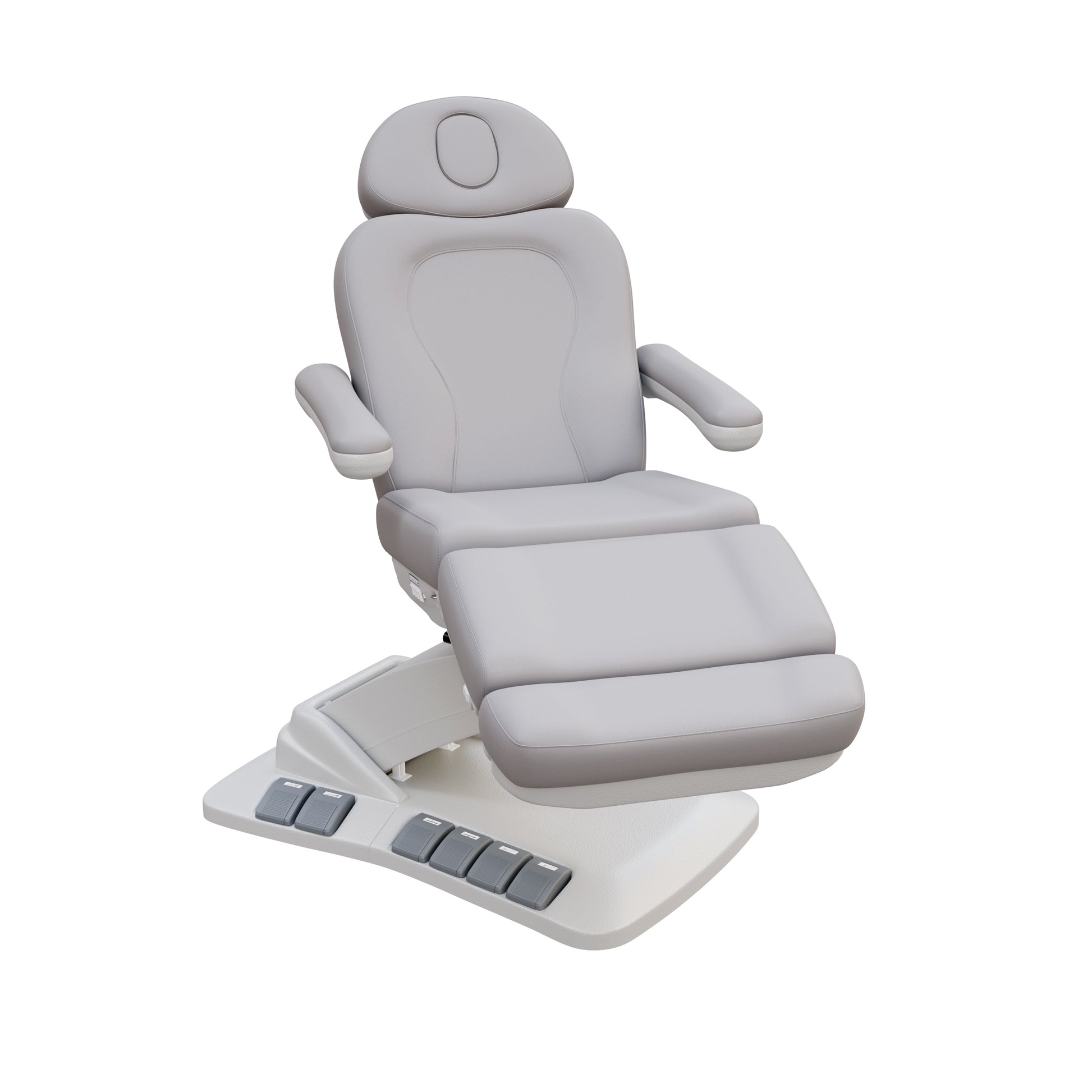 SPA NUMA Swivel Deluxe 4 Motor Electric Treatment Chair for esthetic procedures, outpatient surgery, and medical evaluations – features 120° rotation, vegan leather upholstery, built-in foot pedals, reversible armrests, extendable headrest with face hole.