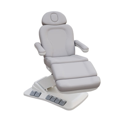 SPA NUMA Swivel Deluxe 4 Motor Electric Treatment Chair for esthetic procedures, outpatient surgery, and medical evaluations – features 120° rotation, vegan leather upholstery, built-in foot pedals, reversible armrests, extendable headrest with face hole.