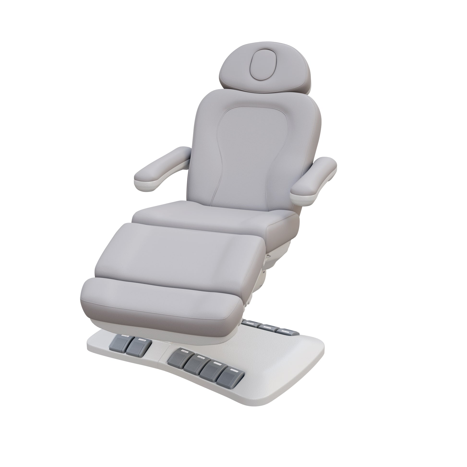 SPA NUMA Swivel Deluxe 4 Motor Electric Treatment Chair for esthetic procedures, outpatient surgery, and medical evaluations – features 120° rotation, vegan leather upholstery, built-in foot pedals, reversible armrests, extendable headrest with face hole.