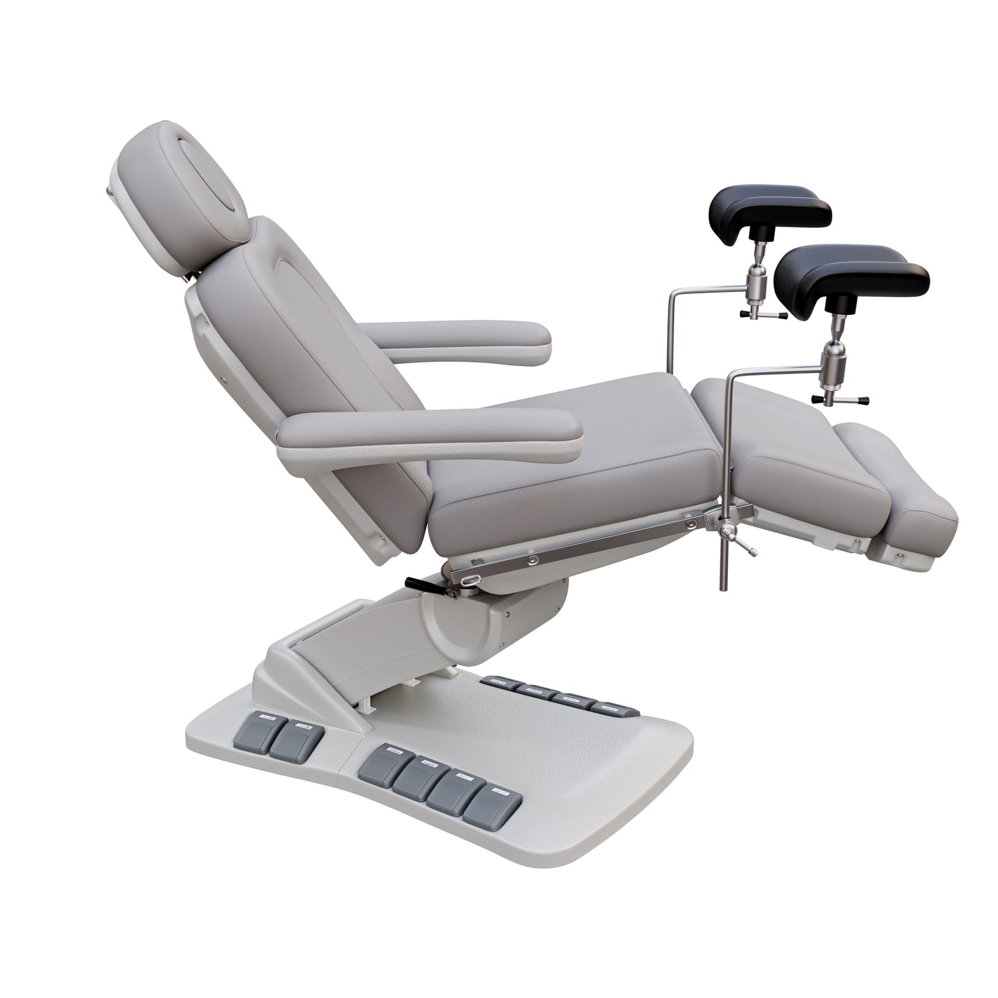 SPA NUMA OB-GYN Swivel Deluxe 4 motor electric treatment chair with stirrups, vegan leather upholstery, 120-degree rotation, for gynecological exams and aesthetic procedures.