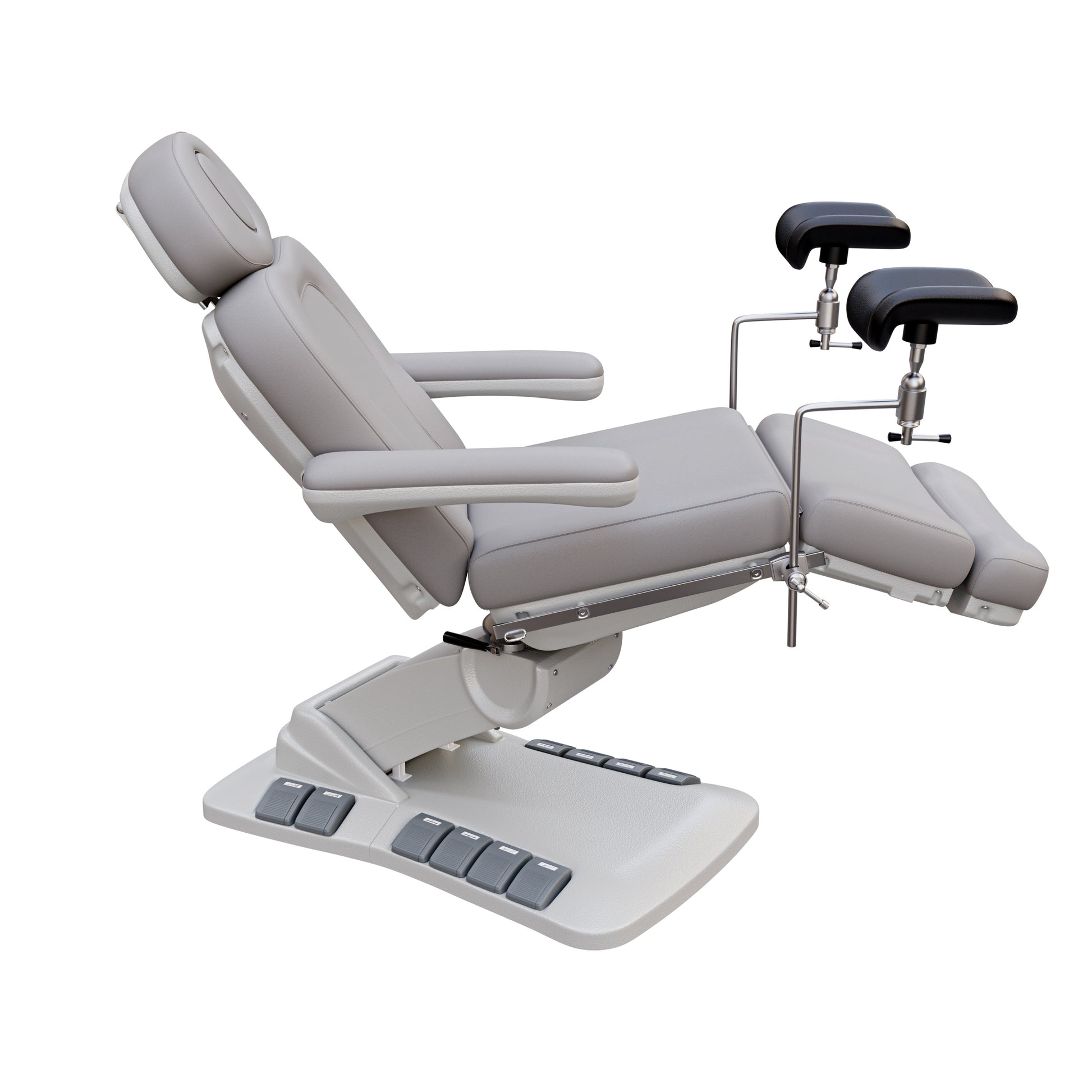 SPA NUMA OB-GYN Swivel Deluxe 4 motor electric treatment chair with stirrups, vegan leather upholstery, 120-degree rotation, for gynecological exams and aesthetic procedures.