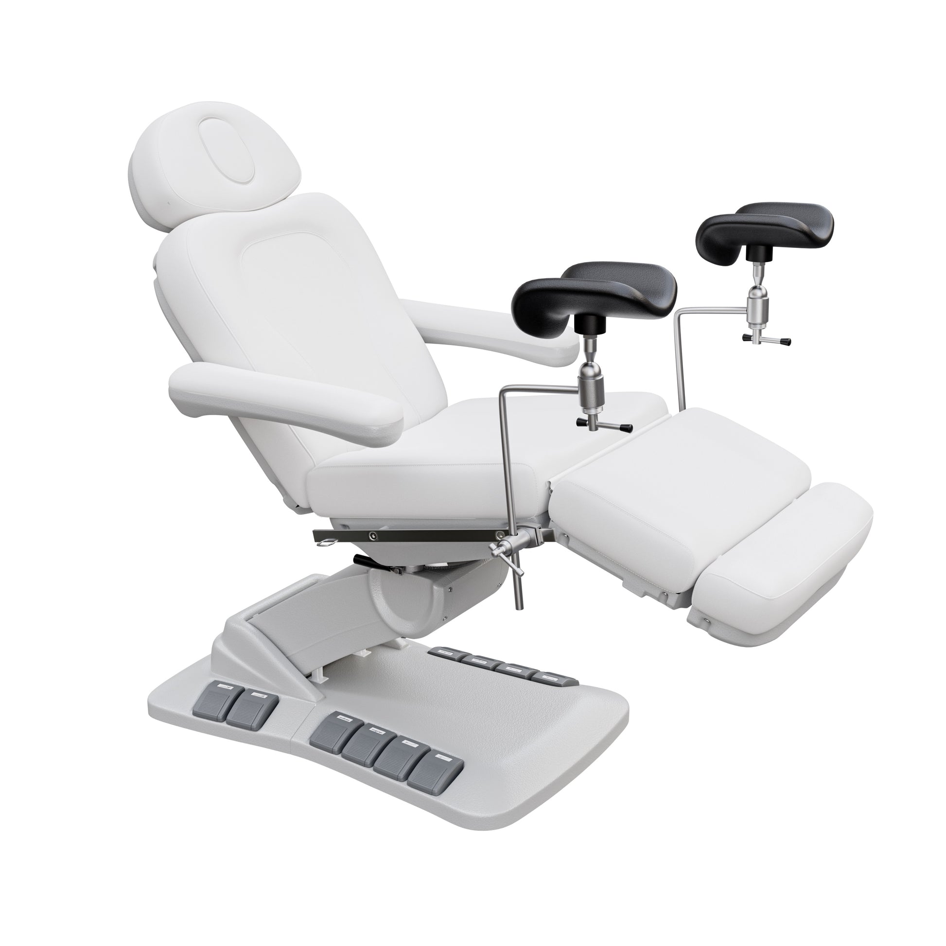 Spa Numa OB-GYN Swivel Deluxe 4-motor electric treatment chair with stirrups, 120° rotation, vegan leather upholstery, and memory remote for gynecology and aesthetic procedures.