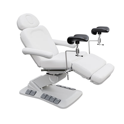 Spa Numa OB-GYN Swivel Deluxe 4-motor electric treatment chair with stirrups, 120° rotation, vegan leather upholstery, and memory remote for gynecology and aesthetic procedures.