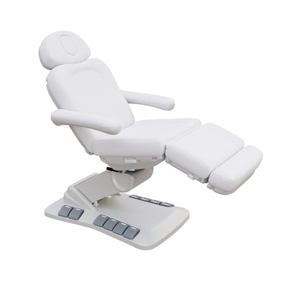 Spa Numa SWIVEL DELUXE 4 motor electric treatment chair with 120° rotation, built-in foot pedals, extendable headrest with facial hole, and vegan leather upholstery—ideal for esthetic procedures, outpatient surgery, and medspa treatments.