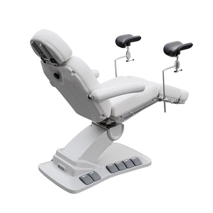 Spa Numa OB-GYN Swivel Deluxe 4-motor electric treatment chair with stirrups, 120° rotation, vegan leather upholstery, and memory remote for gynecology and aesthetic procedures.