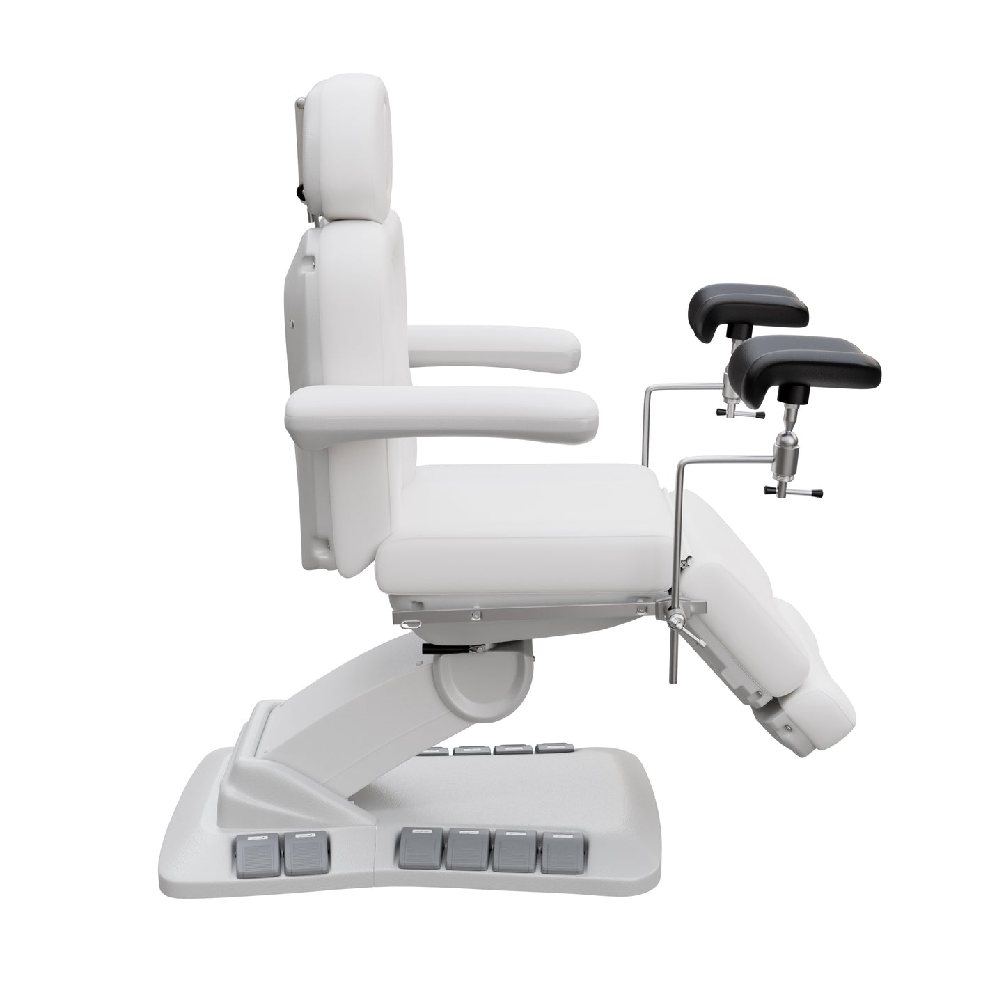Spa Numa OB-GYN Swivel Deluxe 4-motor electric treatment chair with stirrups, 120° rotation, vegan leather upholstery, and memory remote for gynecology and aesthetic procedures.
