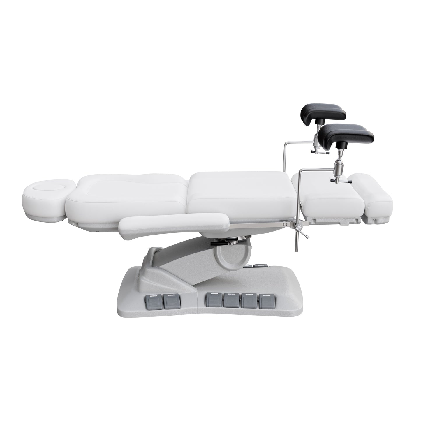 Spa Numa OB-GYN Swivel Deluxe 4-motor electric treatment chair with stirrups, 120° rotation, vegan leather upholstery, and memory remote for gynecology and aesthetic procedures.