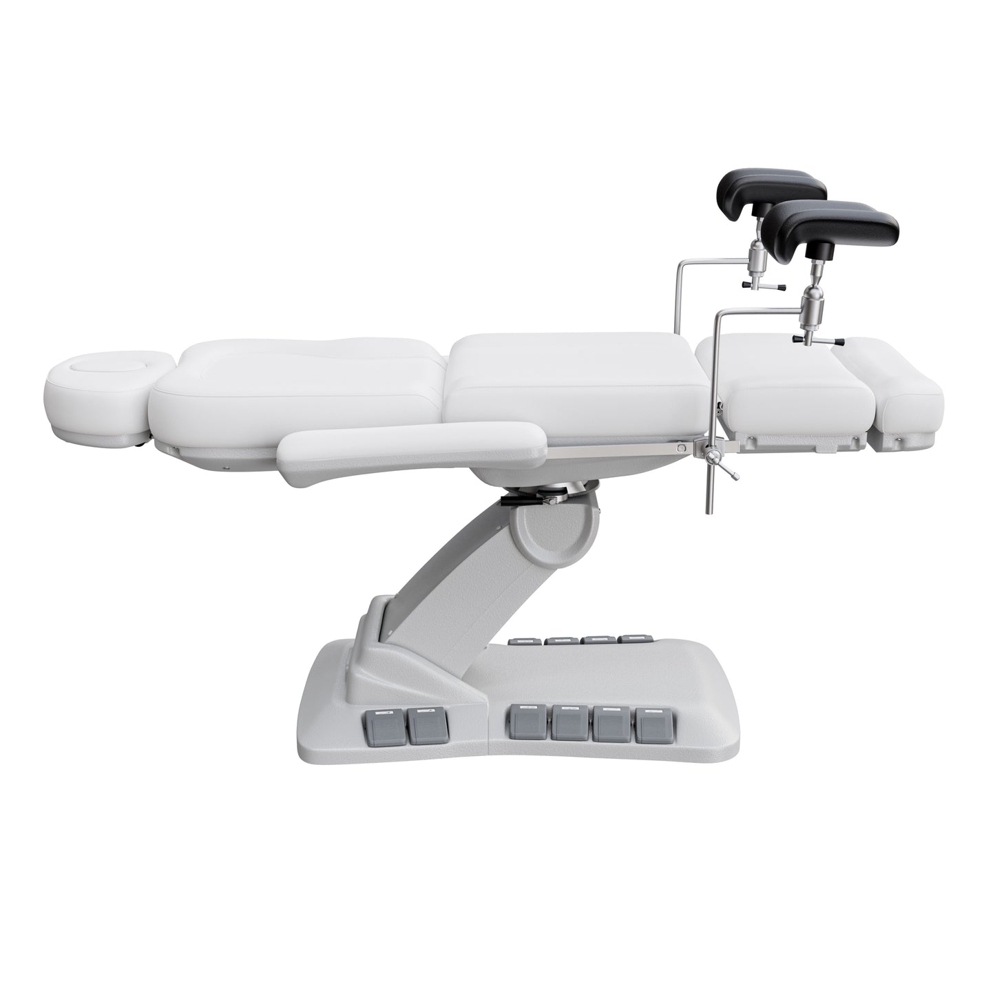 Spa Numa OB-GYN Swivel Deluxe 4-motor electric treatment chair with stirrups, 120° rotation, vegan leather upholstery, and memory remote for gynecology and aesthetic procedures.