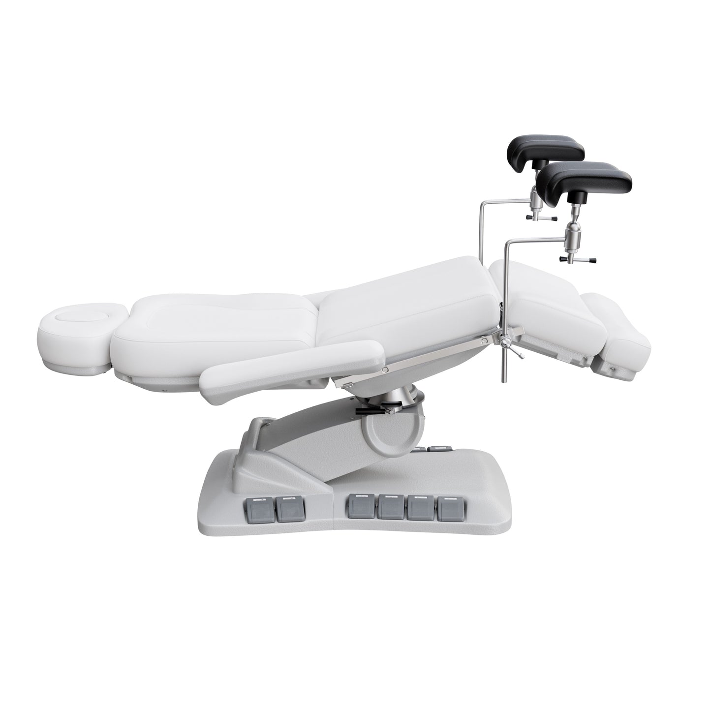 Spa Numa OB-GYN Swivel Deluxe 4-motor electric treatment chair with stirrups, 120° rotation, vegan leather upholstery, and memory remote for gynecology and aesthetic procedures.