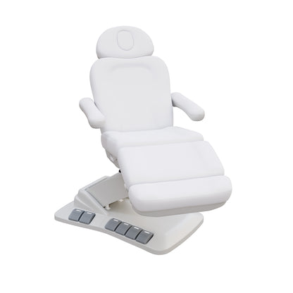 Spa Numa SWIVEL DELUXE 4 motor electric treatment chair with 120° rotation, built-in foot pedals, extendable headrest with facial hole, and vegan leather upholstery—ideal for esthetic procedures, outpatient surgery, and medspa treatments.