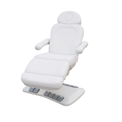 Spa Numa SWIVEL DELUXE 4 motor electric treatment chair with 120° rotation, built-in foot pedals, extendable headrest with facial hole, and vegan leather upholstery—ideal for esthetic procedures, outpatient surgery, and medspa treatments.